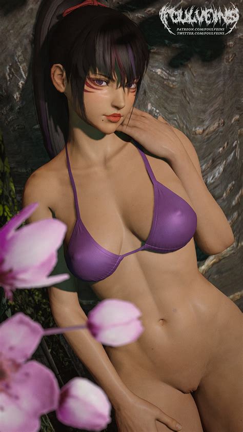 Rule 34 3d Alluring Athletic Female Bikini Bikini Top Black And Red And Purple Hair Bottomless