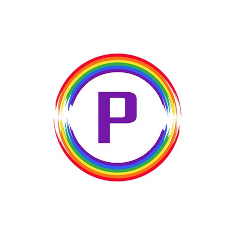 Letter P Inside Circular Colored In Rainbow Color Flag Brush Logo