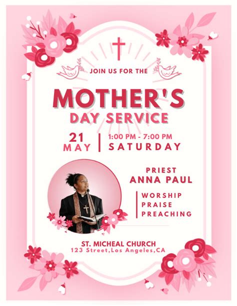 Pink Mothers Day Church Service Flyer Template Postermywall