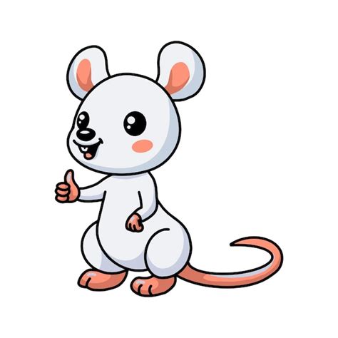 Premium Vector Cute Little White Mouse Cartoon Giving Thumb Up