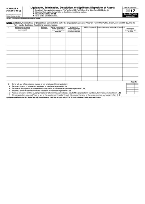Fillable Schedule N Form 990 Or 990 Ez Liquidation Termination