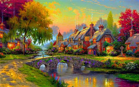 Bridge Painting House Colorful Wallpaper Art And Paintings