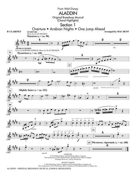 Aladdin Choral Highlights From Aladdin The Broadway Musical Arr Mac Huff Clarinet