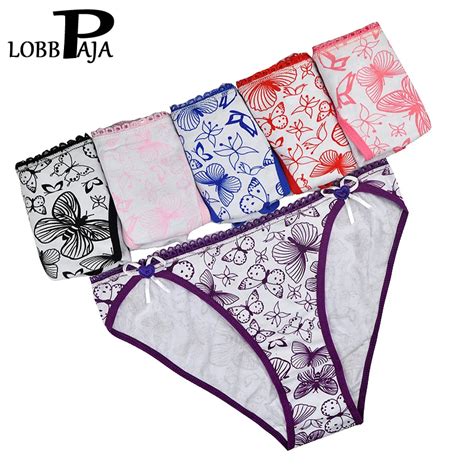 lobbpaja 6 pcs lot woman underwear cotton butterfly printed sexy ladies panties briefs knickers