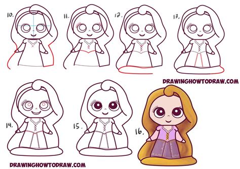 Learn How To Draw Kawaii Chibi Rapunzel From Disneys Tangled In Simple