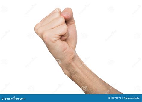 Hand Gesture Man Clenched Fist Ready To Punch Isolated On White Stock