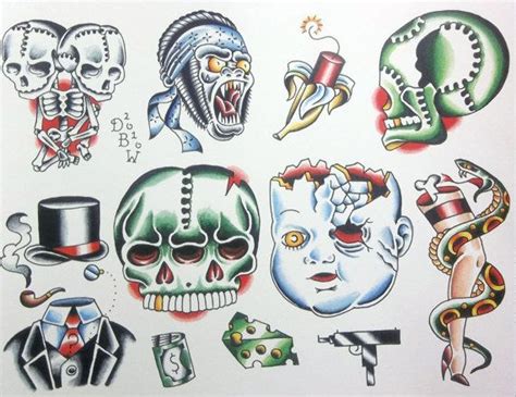 Miscellaneous Ii Neo Traditional Tattoo Flash Sheet Traditional