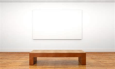 Empty White Canvas On Museum Wall With Bench Stock Photo Download