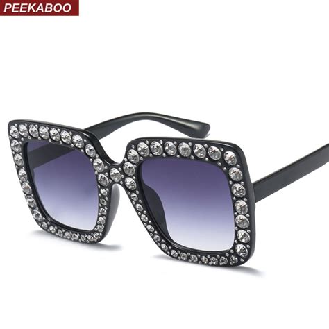 Peekaboo Rhinestone Sun Glasses For Women Luxury Brand Black Pink