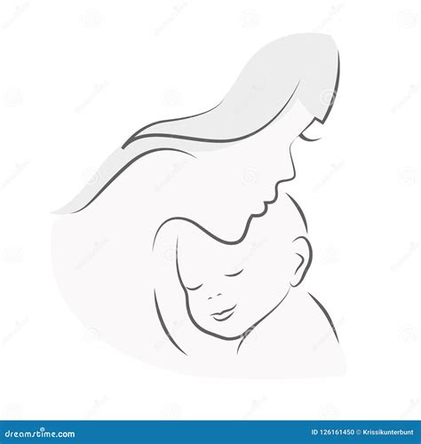 La Mamá De La Madre Y Del Bebé Abraza Su Dibujo Lineal Del Niño