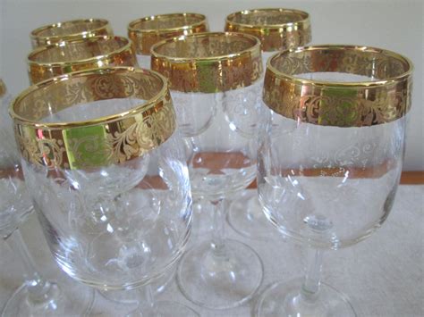 Cellini Wine Glasses 22karat Gold Rimmed Wine Glasses Etched Etsy