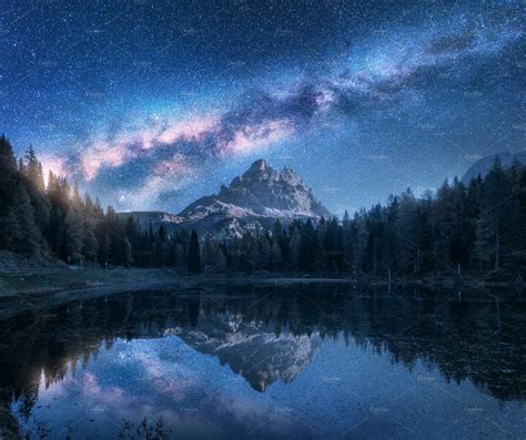 Milky Way Over Mountains ~ Nature Photos ~ Creative Market