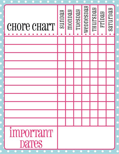 Free Printable Chore Chart For Kids Printable Chore Chart Chore