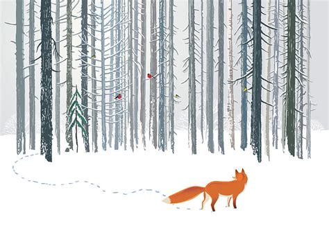 Fox In The Winter Forest Hand Drawn Illustration Drawing By Julien Pixels