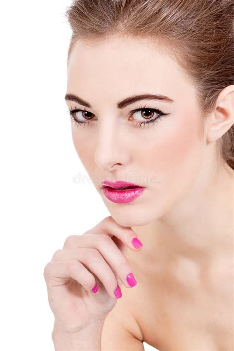 Beautiful Brunette Woman With Pink Lips Stock Photo Image Of Eyes