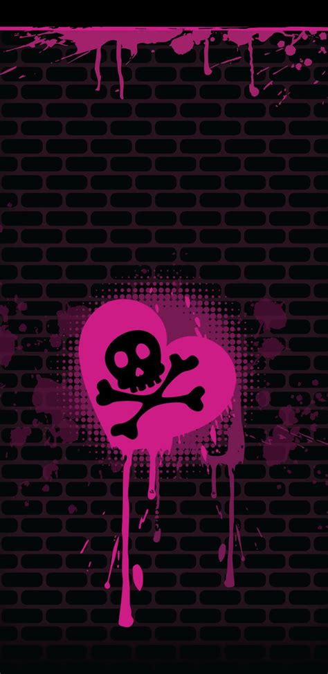 Download Emo Pink Heart And Skull Wallpaper