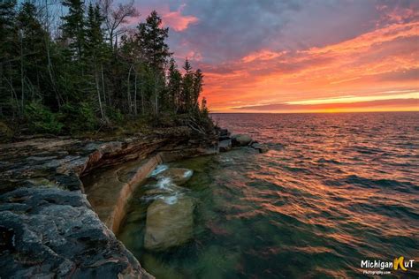A Fiery Lake Superior Sunset Pictured Rocks National Lakeshore