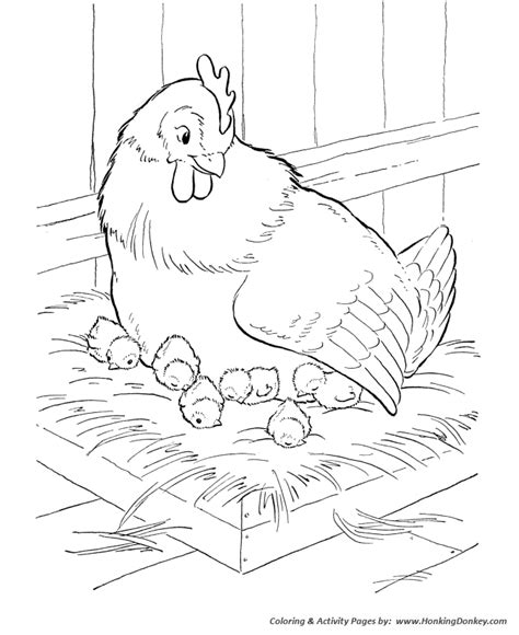 Farm Animal Coloring Pages Mother Hen Sitting On Her Nest Coloring