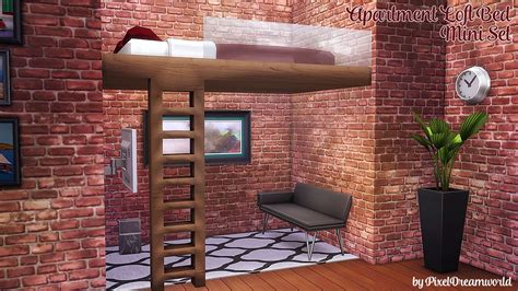 Apartment Loft Bed A Mini Set By Pixeldreamworld Sims 4 Bedroom