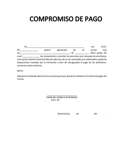 Carta Compromiso De Pago Formatos Y Ejemplos Word Para Imprimir My