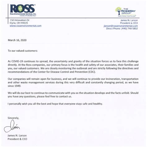 Be ready to talk about your experience and qualifications for this particular job. A Letter to Our Customers During COVID-19 | Ross ...