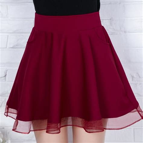 Spring And Summer Hollow Skirts Mesh Stitching A Word Skirt High Waist Pleated Skirt In Skirts