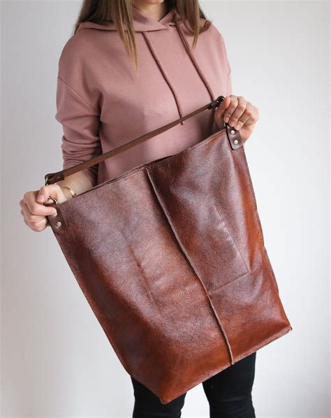 Brown Leather Oversized Hobo Bag Large Shopper Bag Brown Etsy