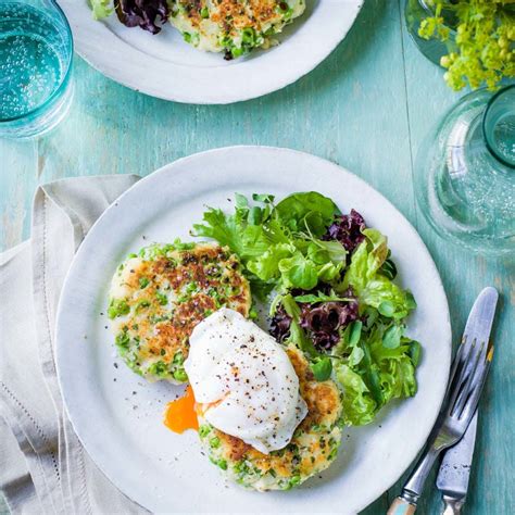 Pea And Potato Fritters With Poached Eggs Healthy Recipe Ww Uk