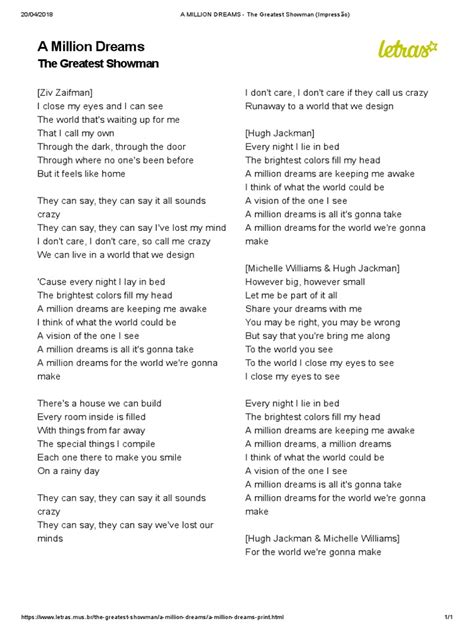 A Million Dreams Lyrics Printable