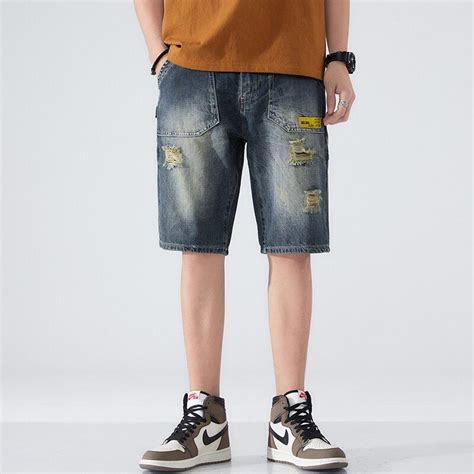 New Airgracias 2021 Summer Mens Denim Shorts Holes In The Wild Trend Loose Large Size Yellow