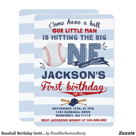 Baseball Birthday Invitation Baseball 1st Birthday