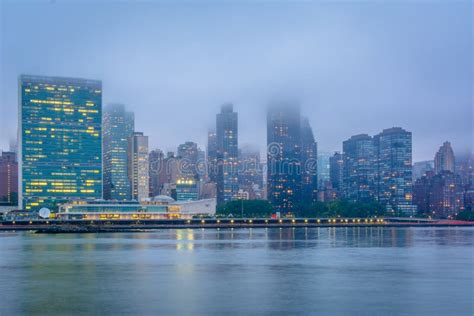 Foggy View Of The Manhattan Skyline From Gantry Plaza State Park In