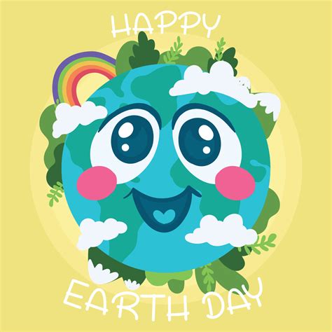 Happy Earth Planet Be Cartoon With Rainbow And Clouds Happy Earth Day