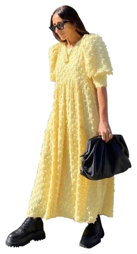 Zara Yellow Voluminous Textured Weave Long Casual Maxi Dress Size 2 Xs