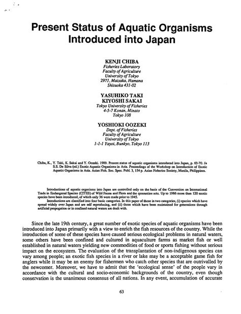 Pdf Present Status Of Aquatic Organisms Introduced Into Japan