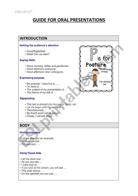Guide For Oral Presentations Esl Worksheet By Barra14033