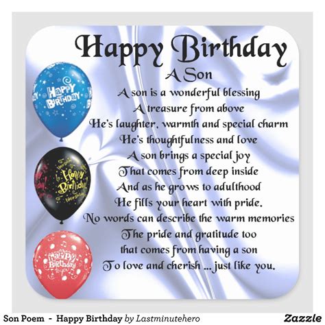 Son Poem Happy Birthday Square Sticker Zazzle Happy Birthday Son