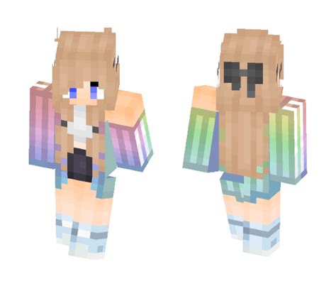 Download Girl Brown Hair Rainbow Outfit Minecraft Skin For Free