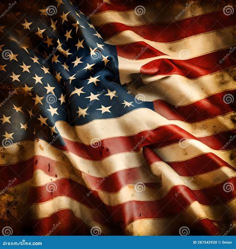 Vintage Faded American Flag Ai Generated Image Stock Illustration