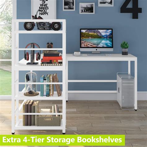 Tribesigns 59 Inch L Shaped Desk With Storage Bookshelf Reversible