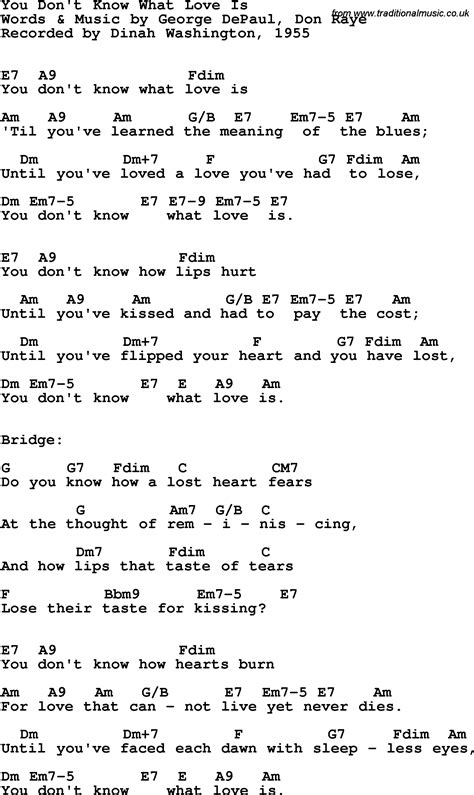 Song Lyrics With Guitar Chords For You Don T Know What Love Is Dinah Washington 1955