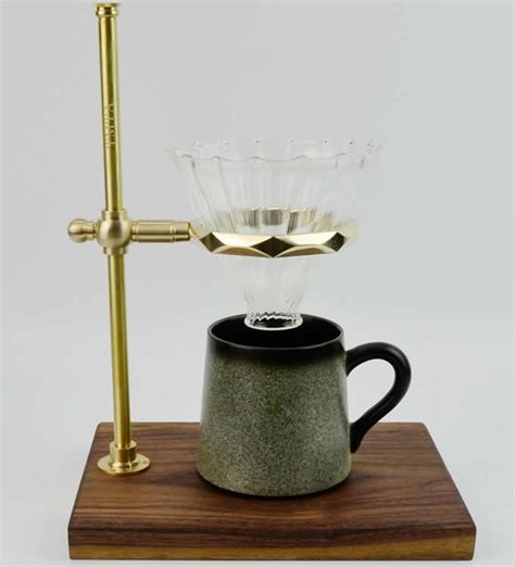 Simple Pour Over Drip Coffee Maker Dripper Standblack Walnut Base