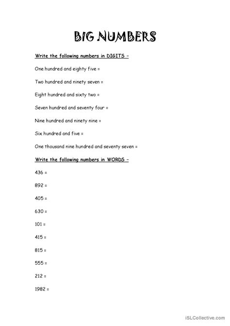 Big Numbers English Esl Worksheets Pdf And Doc