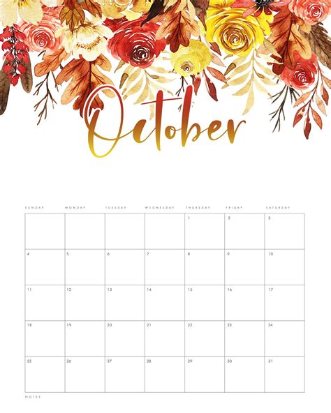Floral October 2024 Calendar Weekend Edith Kameko
