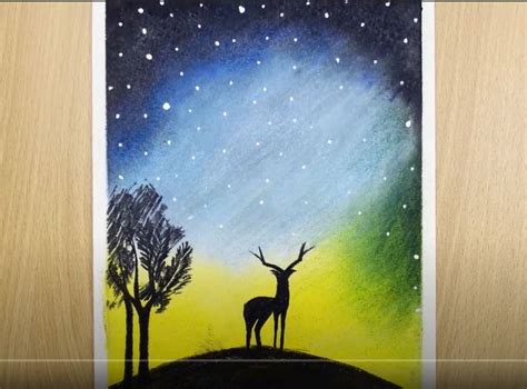 Daily Challenge 52 Painting Deer Starry Night Nature Painting
