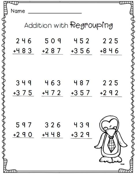 3 Digit Addition With Regrouping 2nd Grade Math Worksheets Free 2nd