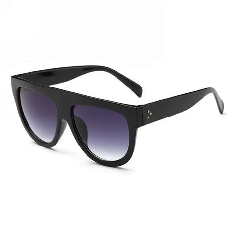 Flat Top Acetate Sunglasses Polished Black Frame Gradient Lens Uv Sunglasses Unique