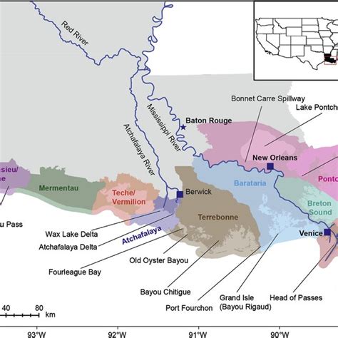 Map Of Coastal Louisiana Highlighting Features And Locations Relevant