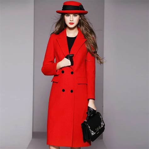 new arrival autumn and winter red wool overcoat long design slim red woolen women coat women