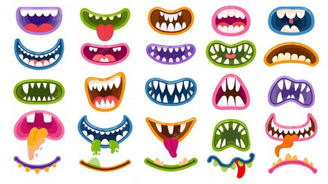 Premium Vector Cartoon Monster Mouths Scary And Mouth With Teeth And